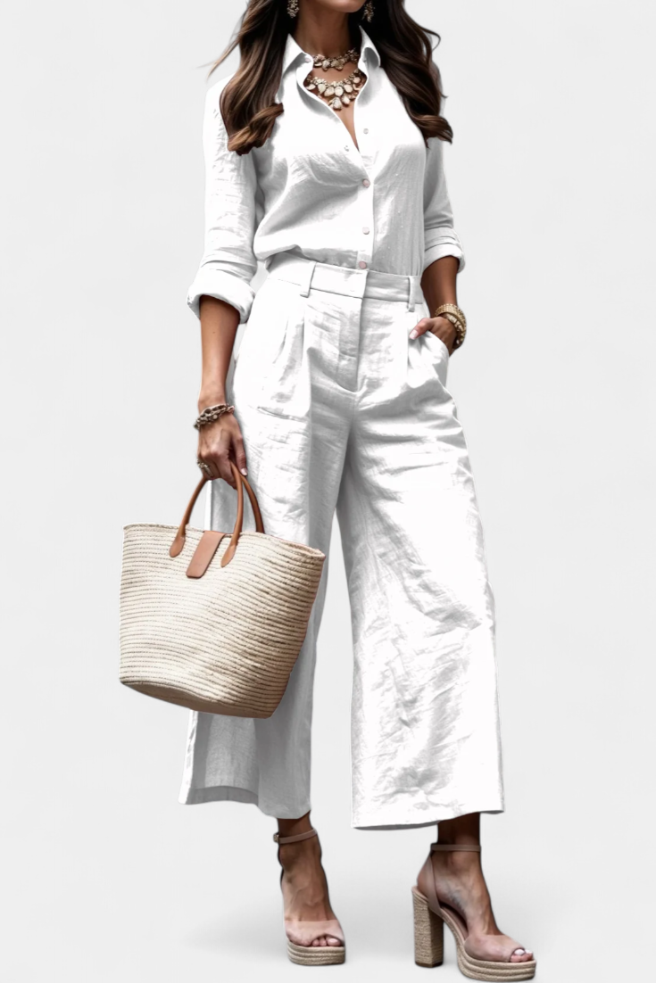 Conjunto Sabina Rosa con Camisa Aireada y Pantalón Capri