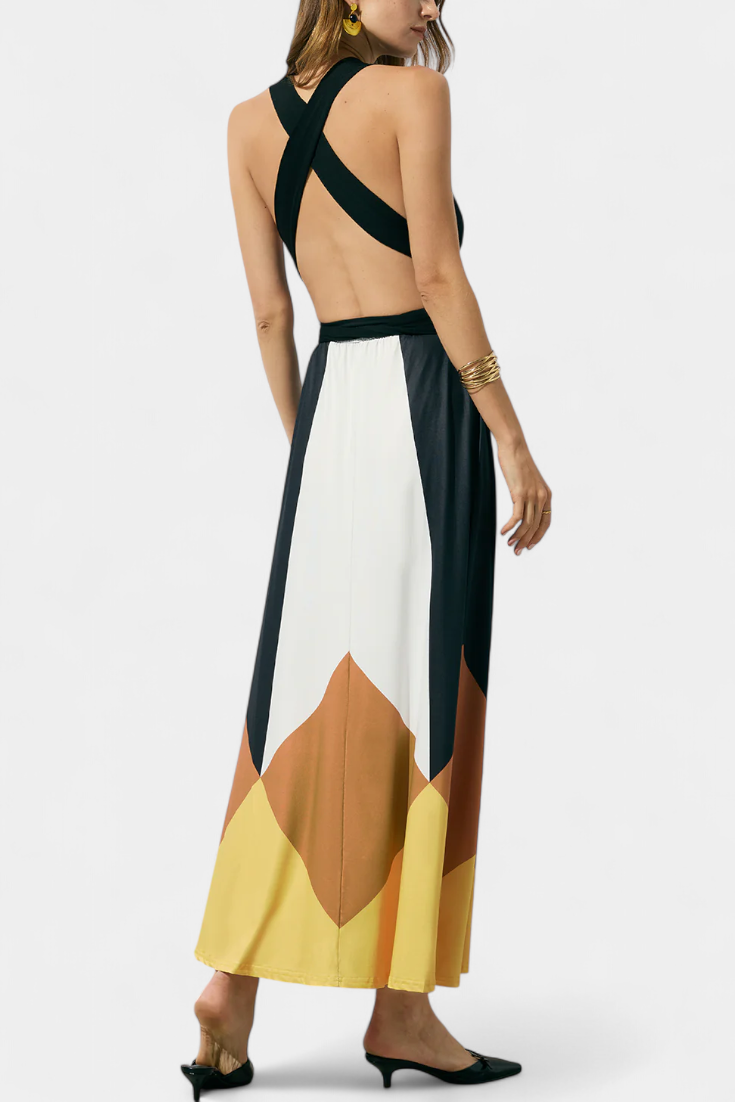 Vestido largo versátil Nava con espalda abierta y silueta flexible