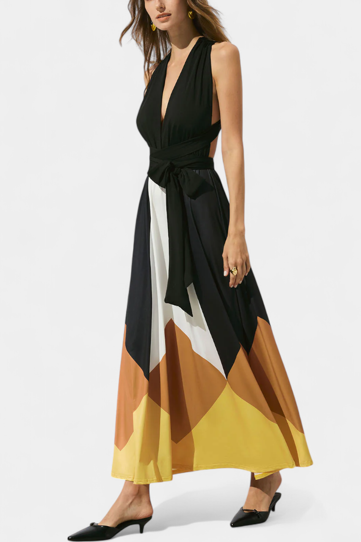 Vestido largo versátil Nava con espalda abierta y silueta flexible