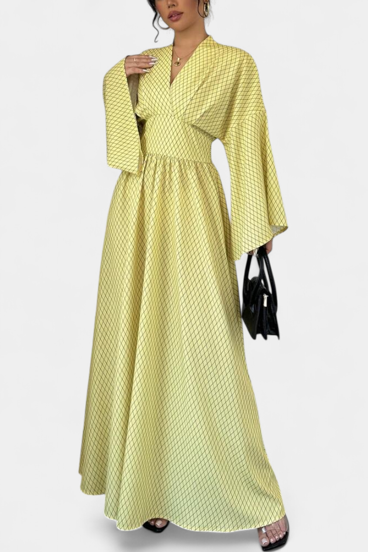 Anelia - Vestido largo geométrico con cuello en V