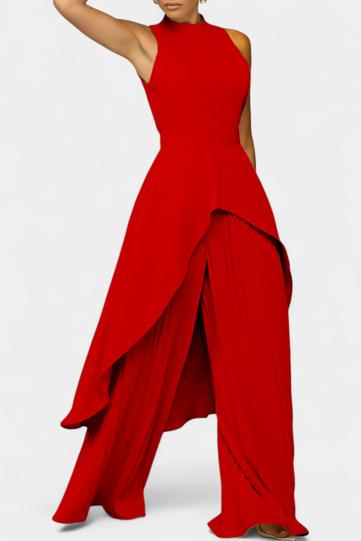 Conjunto asimétrico Chrysoula con pantalón plisado