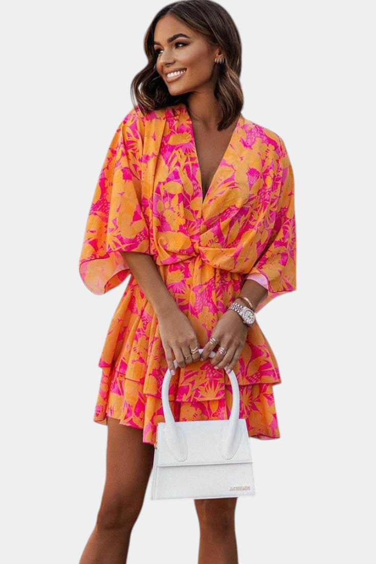 Vestido mini Eliza con nudo delantero y volante