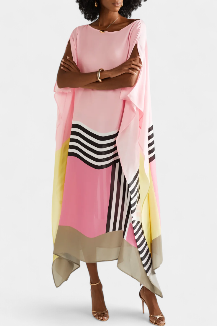 Caftán Elenora con diseño geométrico, línea ancha y tejido de malla de mariposas
